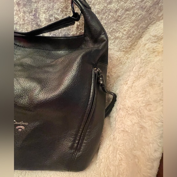 David Jones Paris Black Buttery Soft Faux Leather Shoulder Bag - Picture 3 of 10